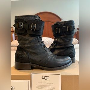 UGG MAAVERIK LEATHER COMBAT BOOTS - SIZE 8.5 M - BLACK - EUC